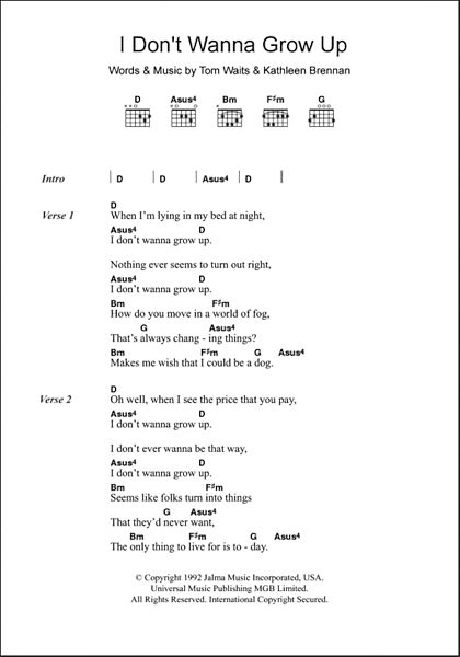 I Don T Wanna Grow Up Guitar Chords Lyrics Zzounds