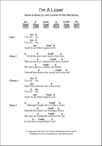 I M A Loser Guitar Chords Lyrics Zzounds