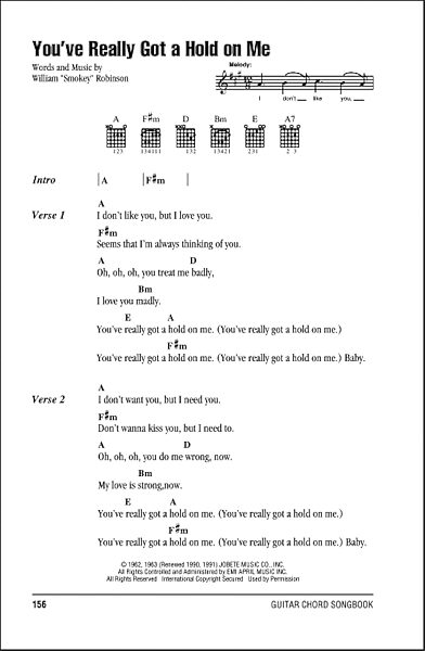 You Ve Really Got A Hold On Me Guitar Chords Lyrics Zzounds