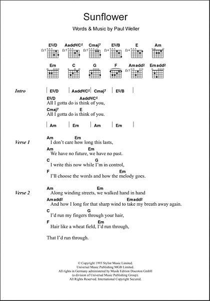 Sunflower Guitar Chords Lyrics Zzounds