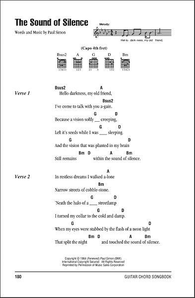 The Sound Of Silence Guitar Chords Lyrics Zzounds - hello darkness my old friend full song roblox id