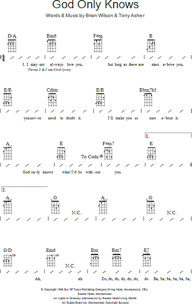 God Only Knows Ukulele Chords Lyrics Zzounds