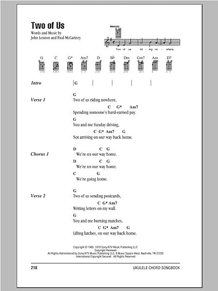 Two Of Us Ukulele Chords Lyrics Zzounds