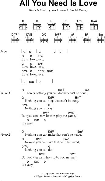 All You Need Is Love Guitar Chords Lyrics Zzounds