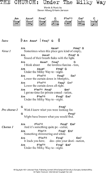 Under The Milky Way Guitar Chords Lyrics Zzounds