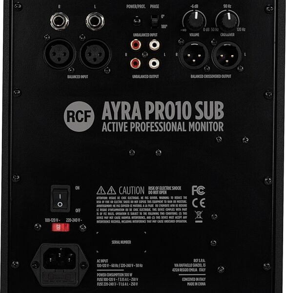 RCF Ayra Pro 10 Sub Active Studio Monitor Subwoofer, New, Action Position Control Panel