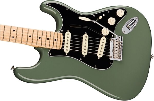 Fender American Pro Stratocaster Electric Guitar, Maple Fingerboard (with Case), Antique Olive Body Left