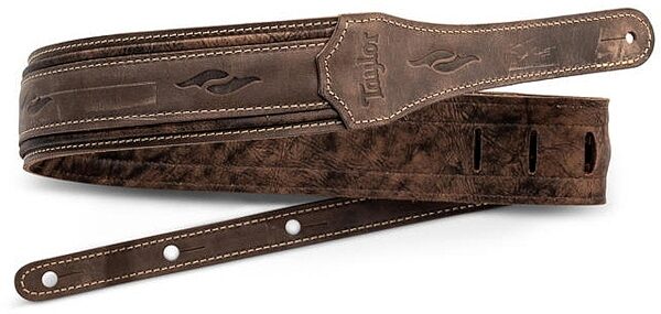 Taylor Element 3" Distressed Leather Guitar Strap, Brown, Main--TW-Straps-4114-25
