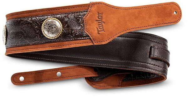 Taylor Grand Pacific 3" Nickel Concho Leather Guitar Strap, Black, Main--TW-Straps-4122-30