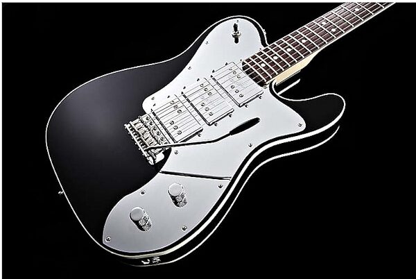 Fender J5 Triple Tele Deluxe Electric Guitar (with Gig Bag), Black - Closeup