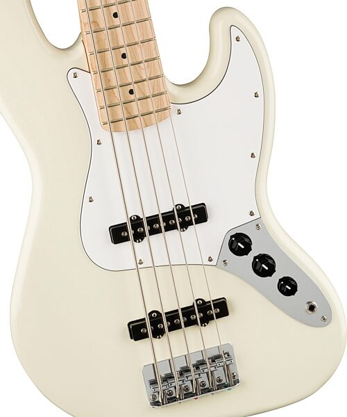 Squier Affinity Jazz V Electric Bass, Maple Fingerboard (5-String), Olympic White, Action Position Back