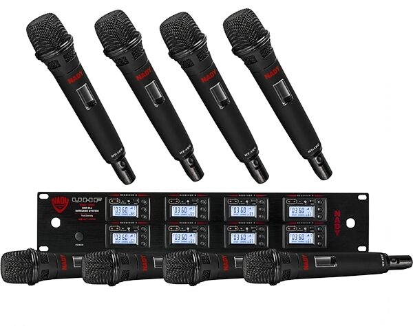 Nady 8W-1KU HT 8-Channel Handheld Wireless Microphone System, Band 3 (520.0-544.9 MHz), Warehouse Resealed, Action Position Back
