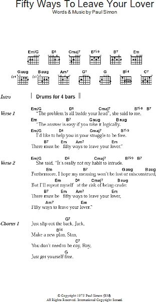 Fifty Ways To Leave Your Lover Guitar Chords Lyrics Zzounds