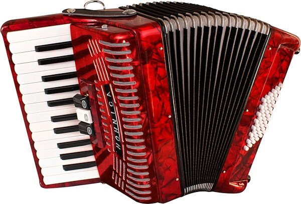 Hohner 1304-RED 48 Bass Piano Accordion, Pearl Red, Action Position Back