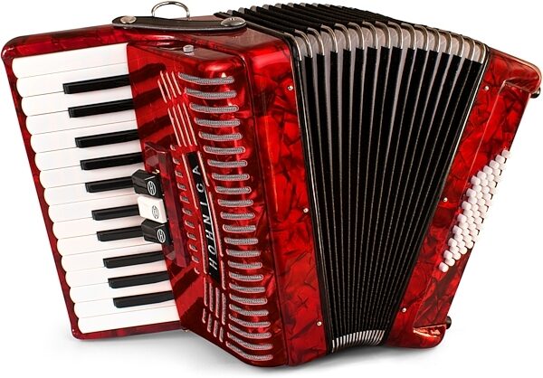 Hohner 1304-RED 48 Bass Piano Accordion, Pearl Red, Action Position Front