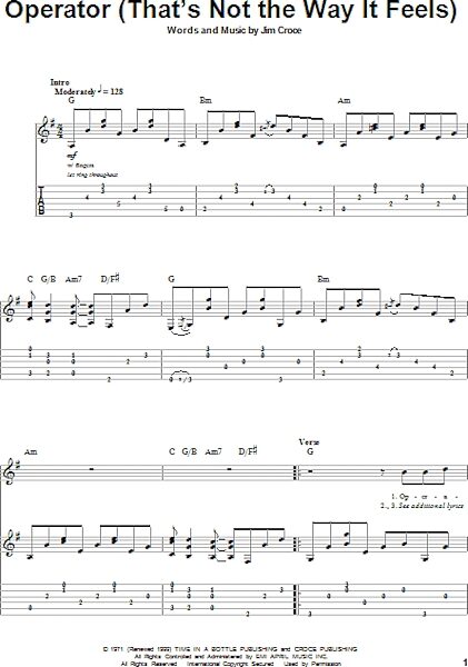 Operator (That's Not The Way It Feels) - Guitar Tab Play-Along, New, Main