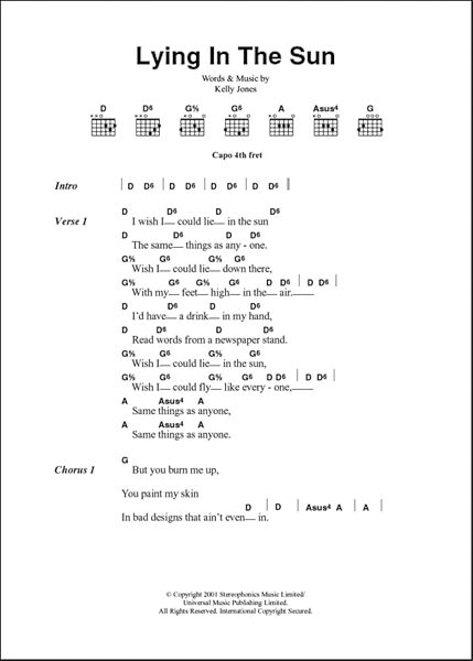 Lying In The Sun - Guitar Chords Lyrics 