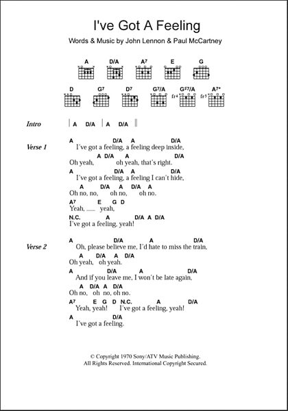 I've Got A Feeling - Guitar Chords/Lyrics | zZounds