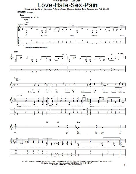 Love Hate Sex Pain Guitar Tab Zzounds