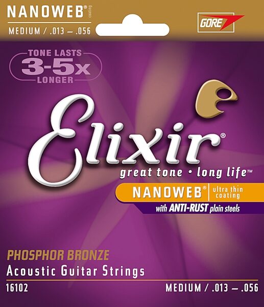Elixir Phosphor Bronze Nanoweb Acoustic Guitar Strings, 16002, Extra Light, 16102