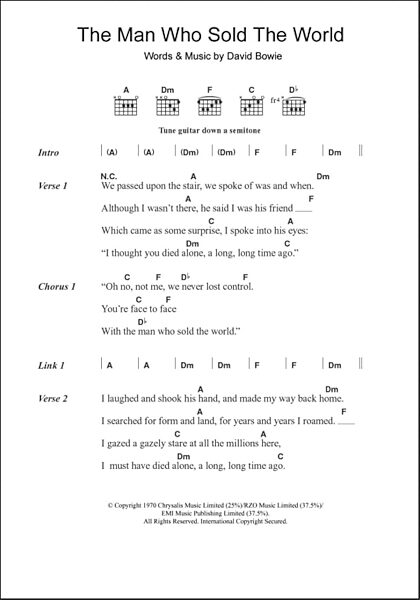 The Man Who Sold The World - Guitar Chords/Lyrics | zZounds