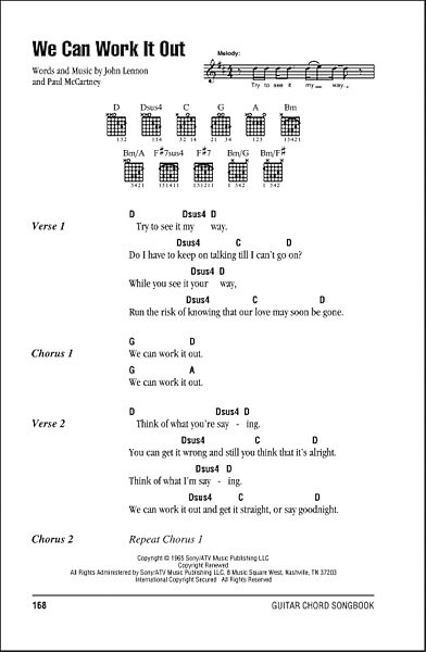 We Can Work It Out - Guitar Chords/Lyrics, New, Main