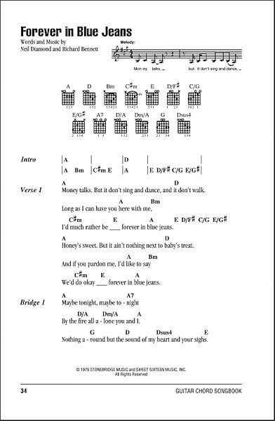 Forever In Blue Jeans Guitar Chords Lyrics Zzounds