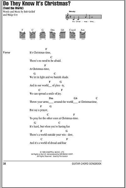 Do They Know It S Christmas Guitar Chords Lyrics Zzounds