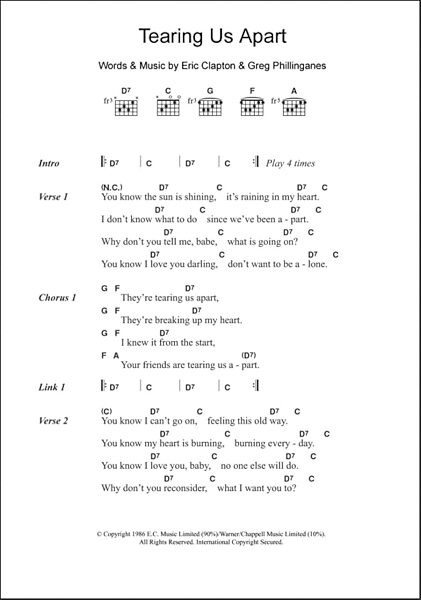 Tearing Us Apart Guitar Chords Lyrics Zzounds