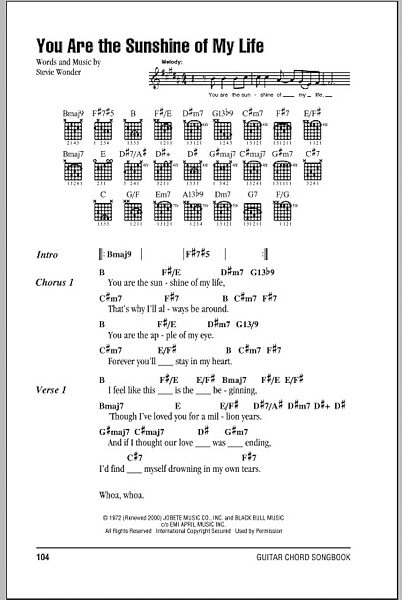 You Are The Sunshine Of My Life Guitar Chords Lyrics Zzounds