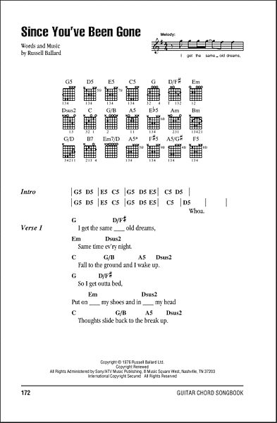 Since You've Been Gone - Guitar Chords/Lyrics | zZounds