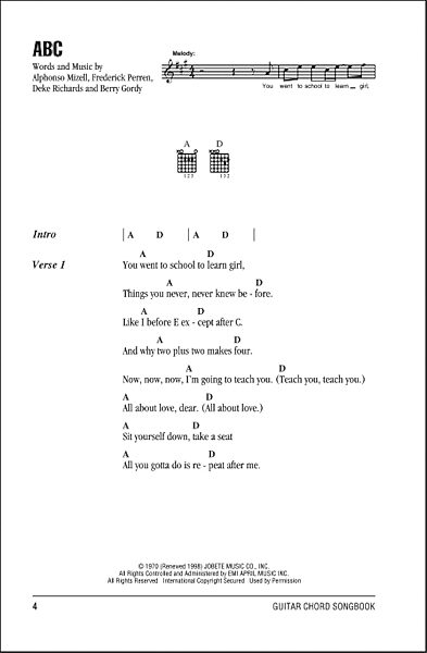 Abc Guitar Chords Lyrics Zzounds