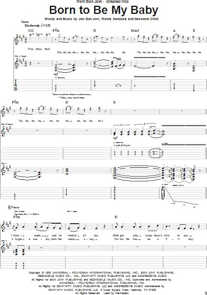 Born To Be My Baby - Guitar TAB, New, Main