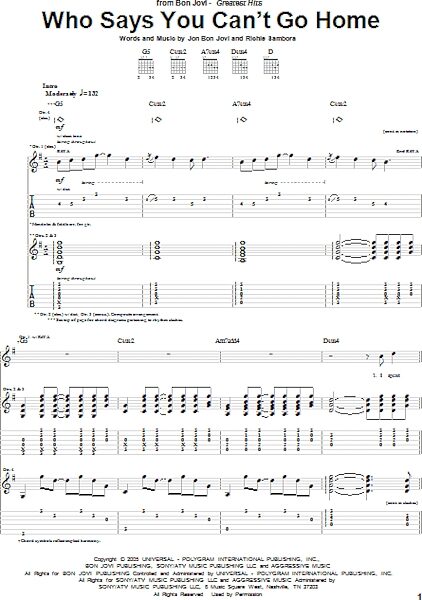 Who Says You Can't Go Home - Guitar TAB, New, Main