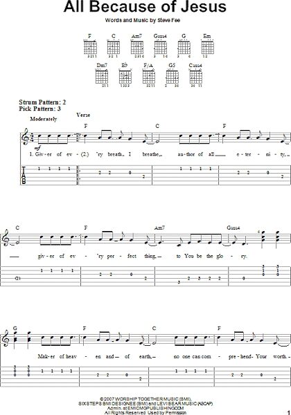 All Because Of Jesus - Easy Guitar with TAB, New, Main