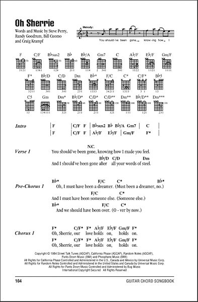 Oh Sherrie - Guitar Chords/Lyrics, New, Main