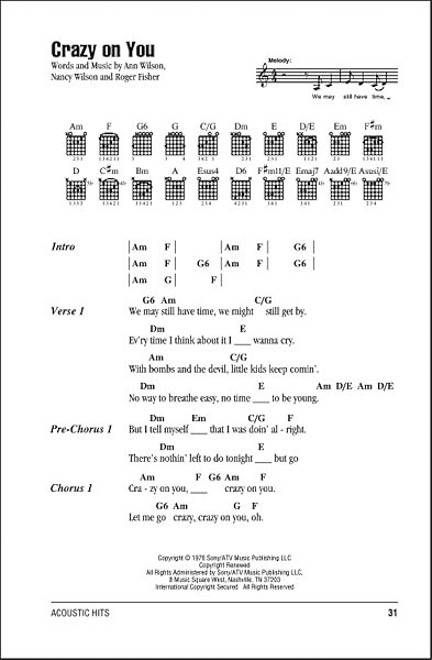 Crazy On You Guitar Chords Lyrics Zzounds