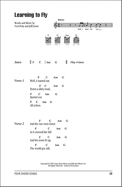 Learning To Fly - Guitar Chords/Lyrics, New, Main