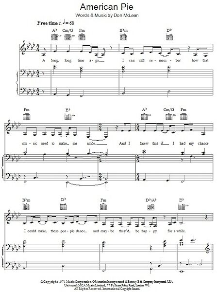 American Pie - Piano/Vocal/Guitar, New, Main