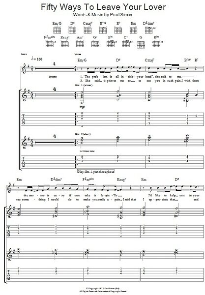 Fifty Ways To Leave Your Lover - Guitar TAB, New, Main