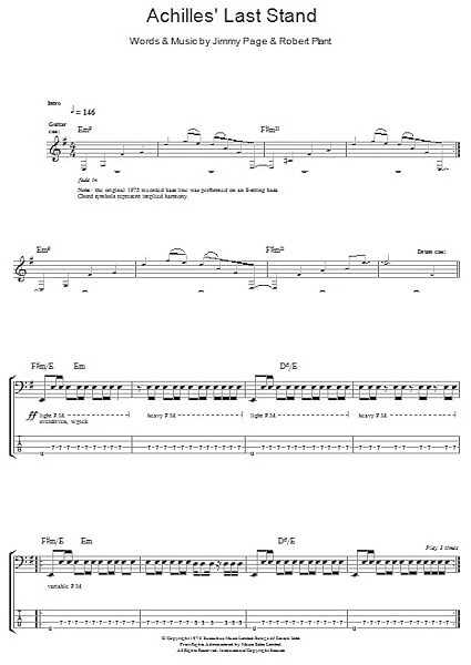 Achilles Last Stand - Bass Tab, New, Main