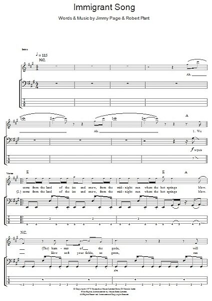 Immigrant Song - Bass Tab, New, Main