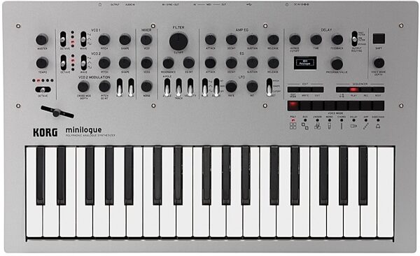 Korg Minilogue Analog Polyphonic Synthesizer, 37-Key, Silver, Top