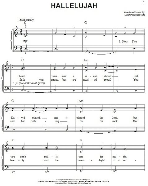 Hallelujah - Easy Piano, New, Main