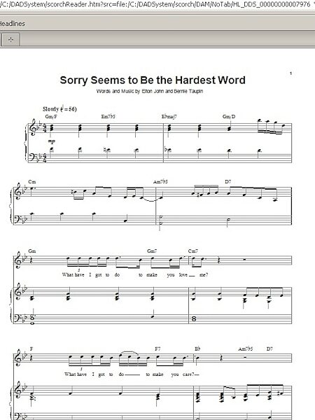 Sorry Seems To Be The Hardest Word - Piano Vocal, New, Main