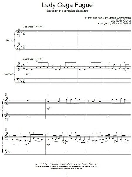 Lady Gaga Fugue - Piano Duet, New, Main