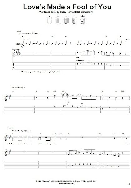 Love's Made A Fool Of You - Guitar TAB, New, Main