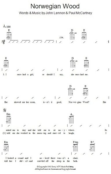 Norwegian Wood (This Bird Has Flown) - Ukulele Chords/Lyrics, New, Main
