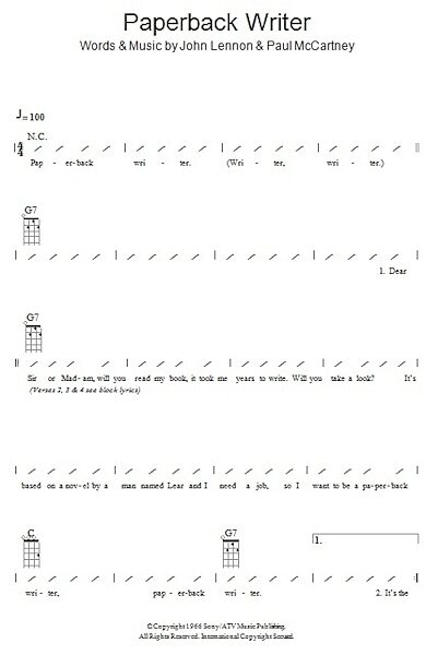 Paperback Writer - Ukulele Chords/Lyrics, New, Main