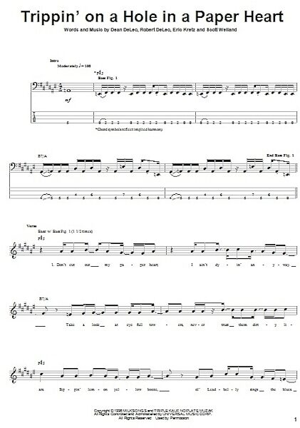 Trippin' On A Hole In A Paper Heart - Bass Tab, New, Main